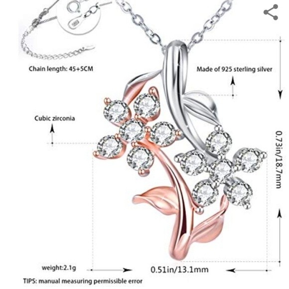 J. Rosee 925 Silver Rose Gold Cubic Zirconia Flower Pendant Necklace - Picture 3 of 5